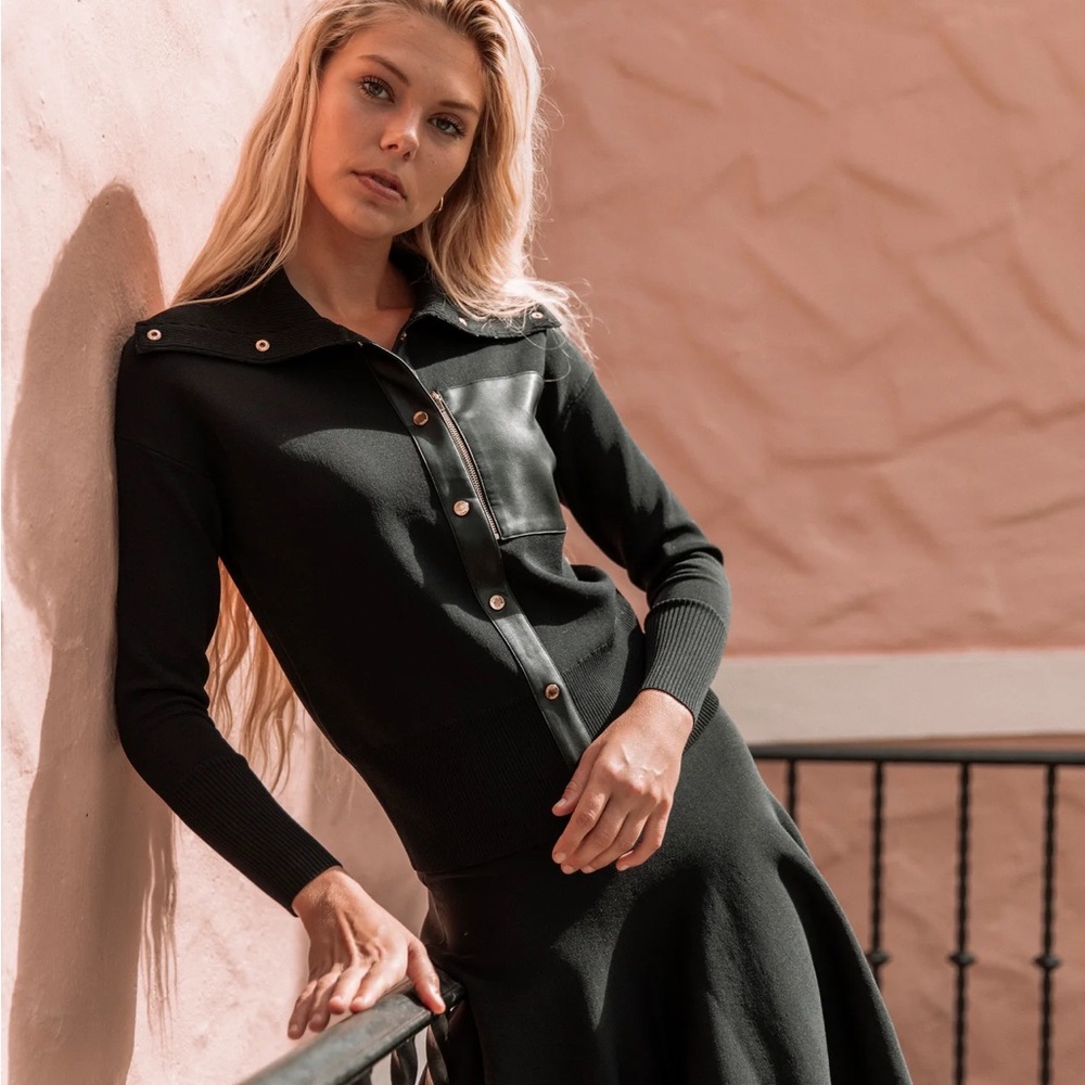 ALEEZA- Leather Pocket Cardigan